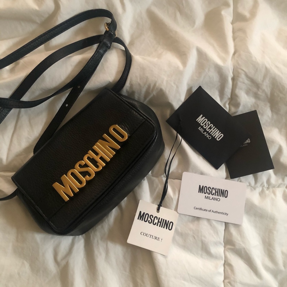 MOSCHINO Gold Black Leather Bag